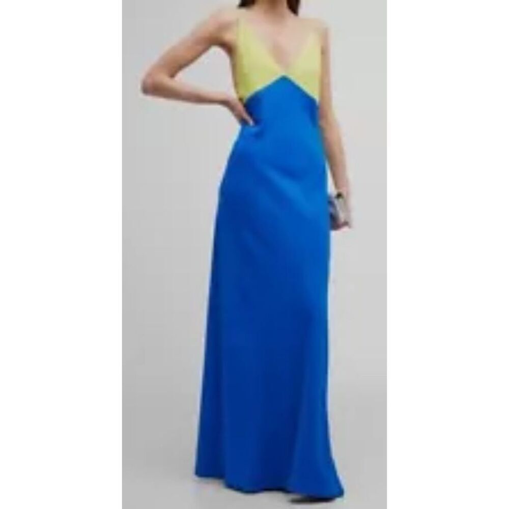 Le Superbe Duality V-Neck Maxi Slip Dress in Vibrant Blue & Yellow NWT Size 0 - Picture 2 of 8